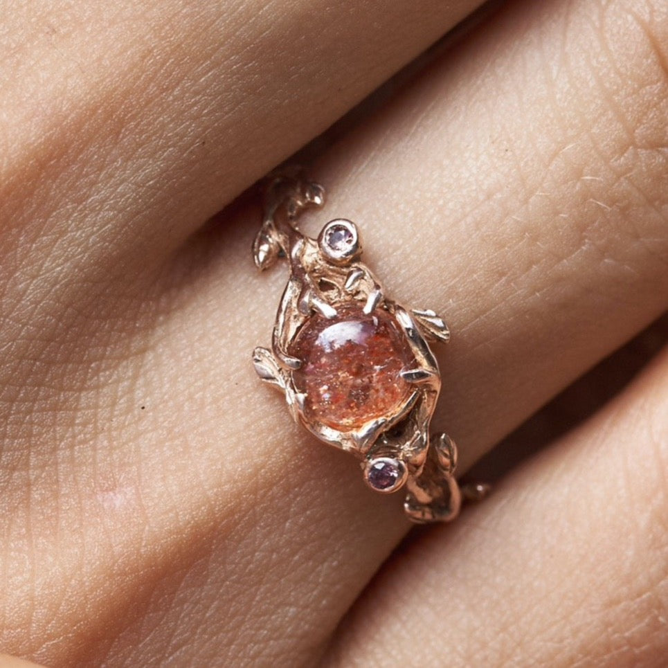 Rose Engagement Ring with Sunstone 
