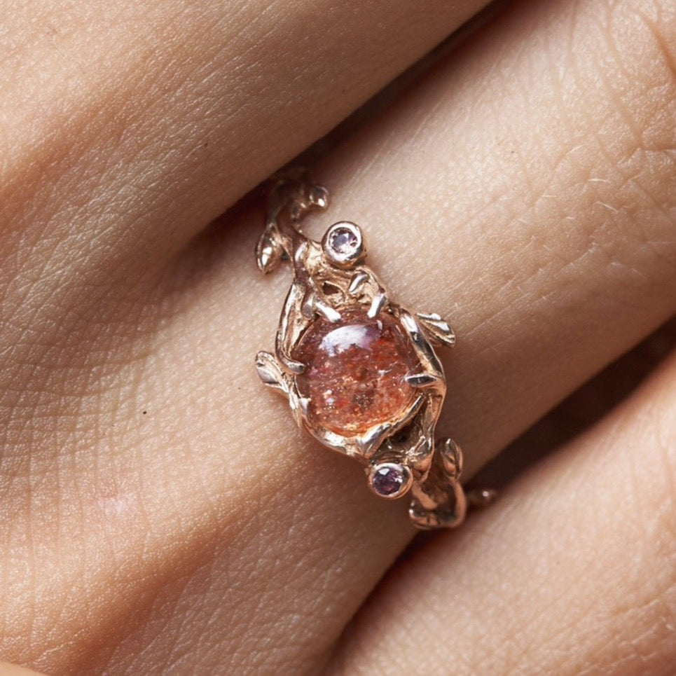 Rose Engagement Ring with Sunstone "Grace"