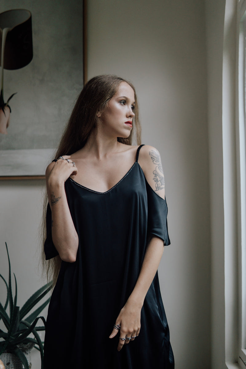 Satin EcoVero Viscose Dress "Adri" in Classic Black