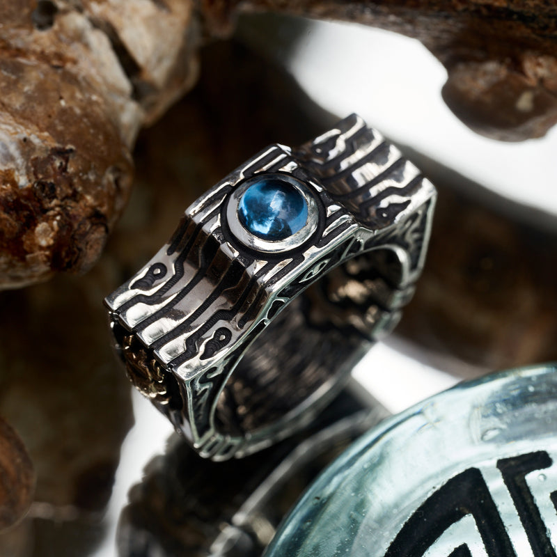 Men's Blue topaz silver ring “Gates”