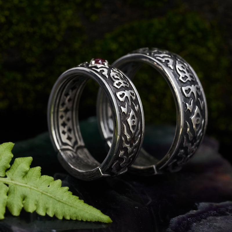 Set of male and female engagement rings