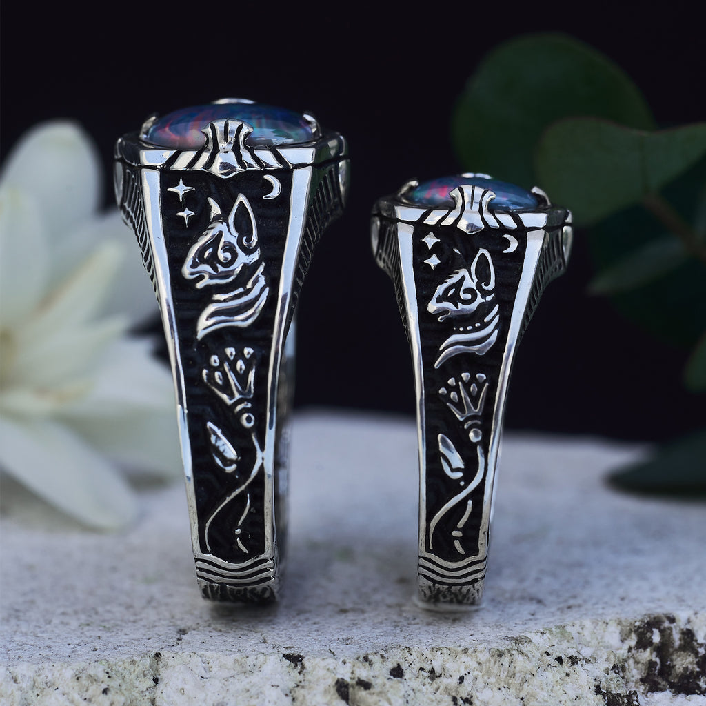 Couple ring set with Boulder Fire Opal "Egypt Tale" 