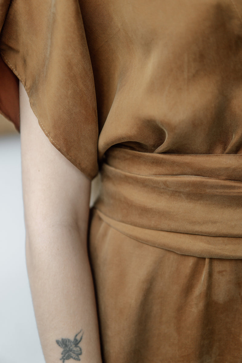 Terracotta Cupro Casual Dress "Hana"  - details