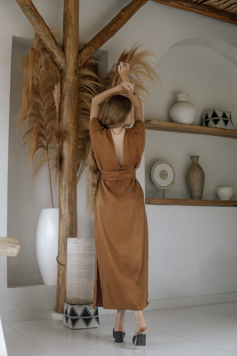 Cupro Casual Dress "Hana" in Terracotta