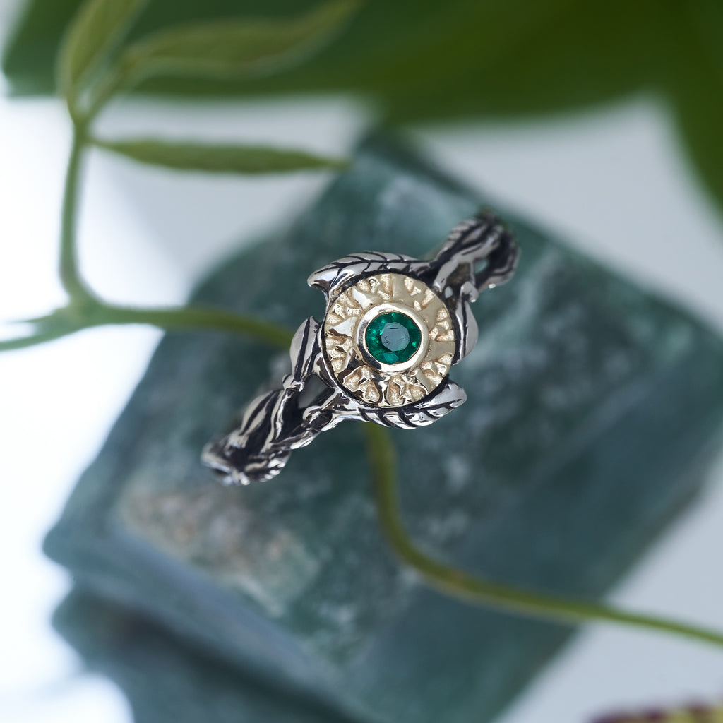 Sun and Silver Emerald ring "Sol" by BlackTreeLab