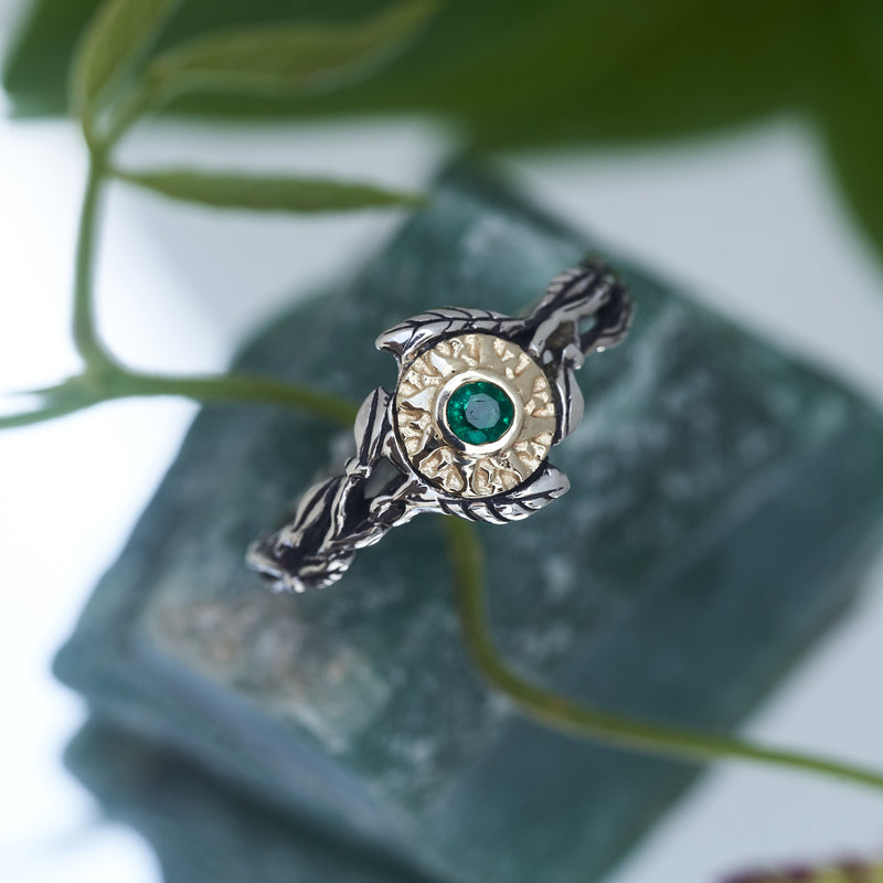 Sun and Silver Emerald ring "Sol" by BlackTreeLab