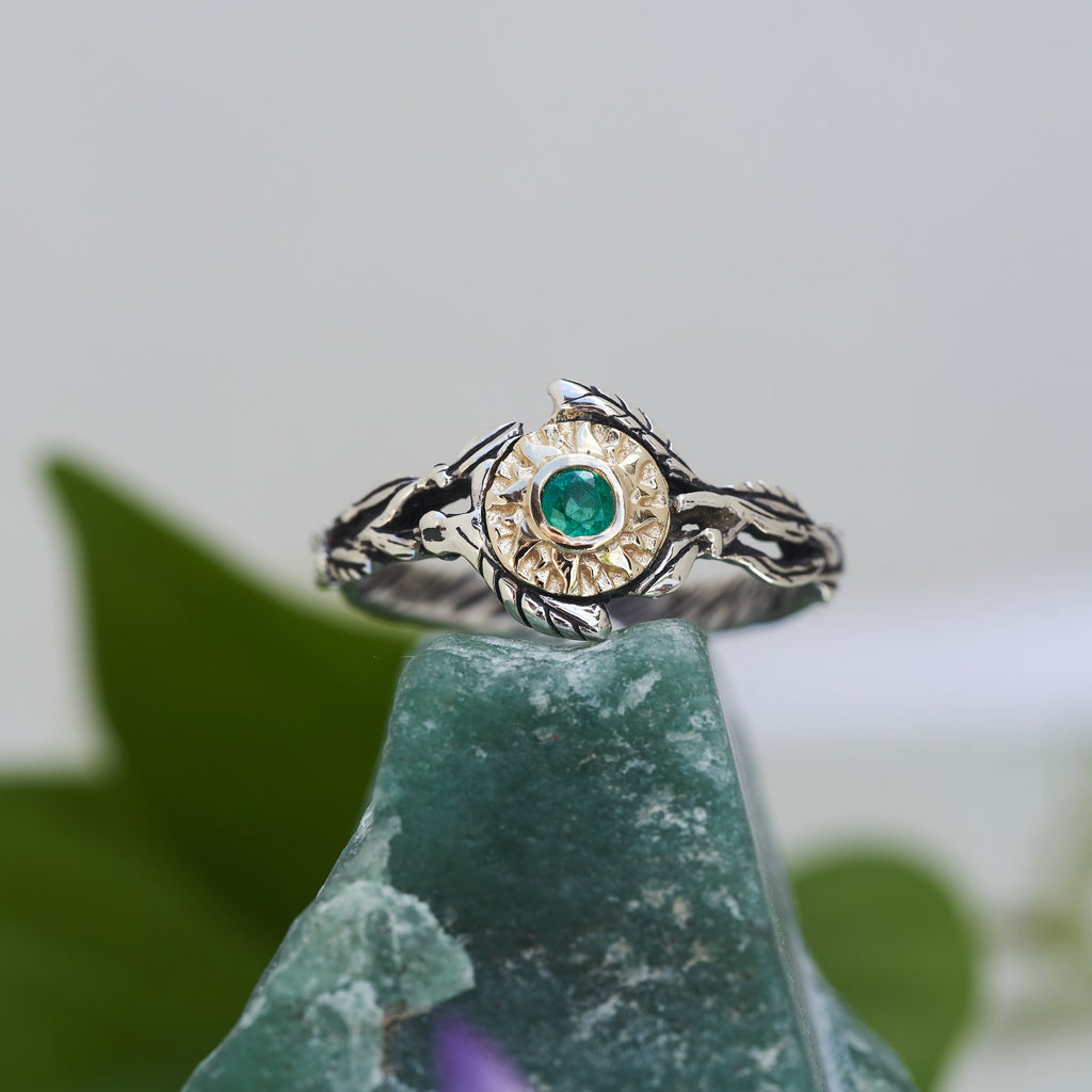Sun and Silver Emerald ring "Sol" by BlackTreeLab