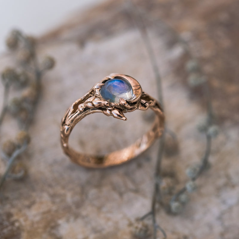 14K Rose Gold Engagement ring "Luna" Alternative ring with Moonstone