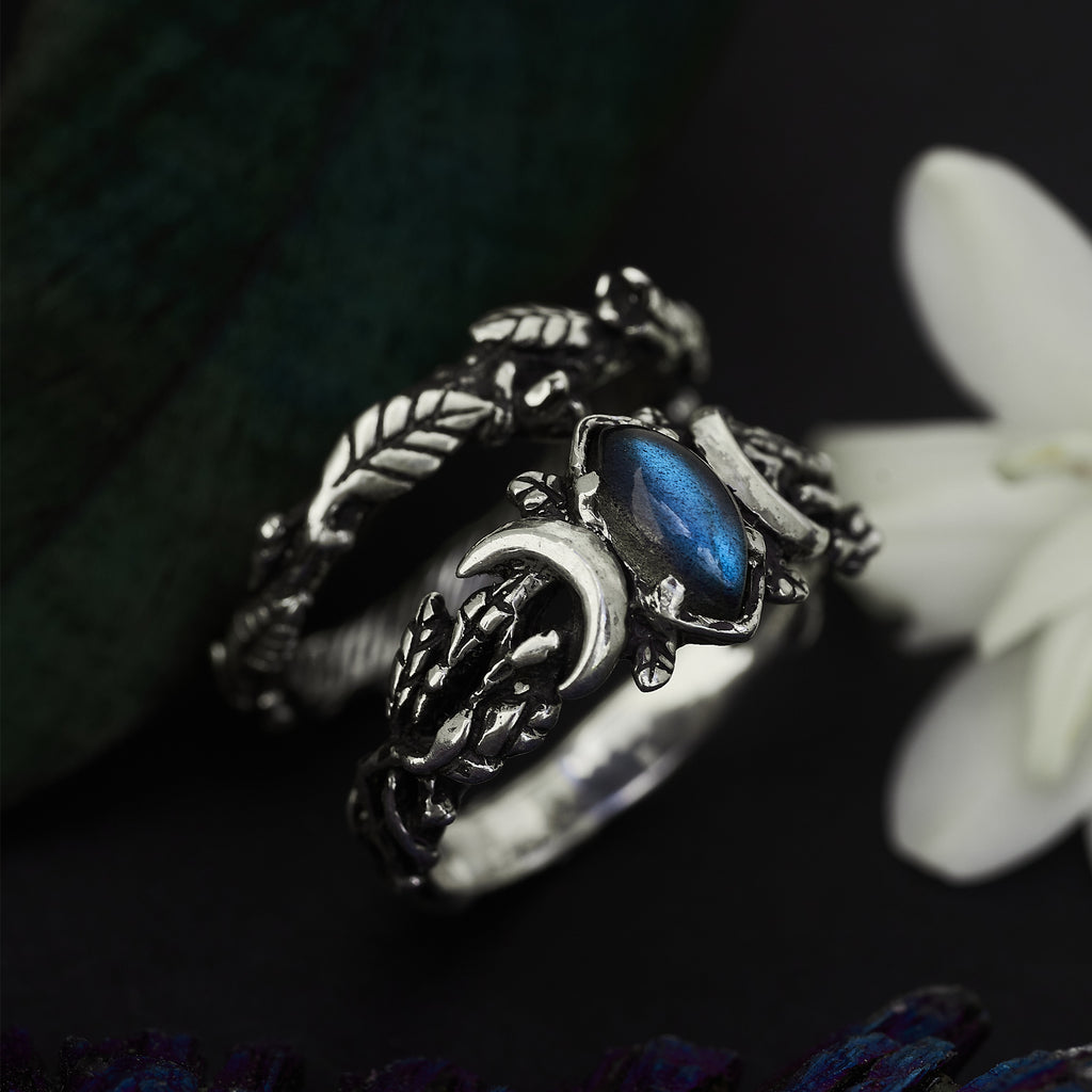 Triple Moon Labradorite Engagement Ring Set