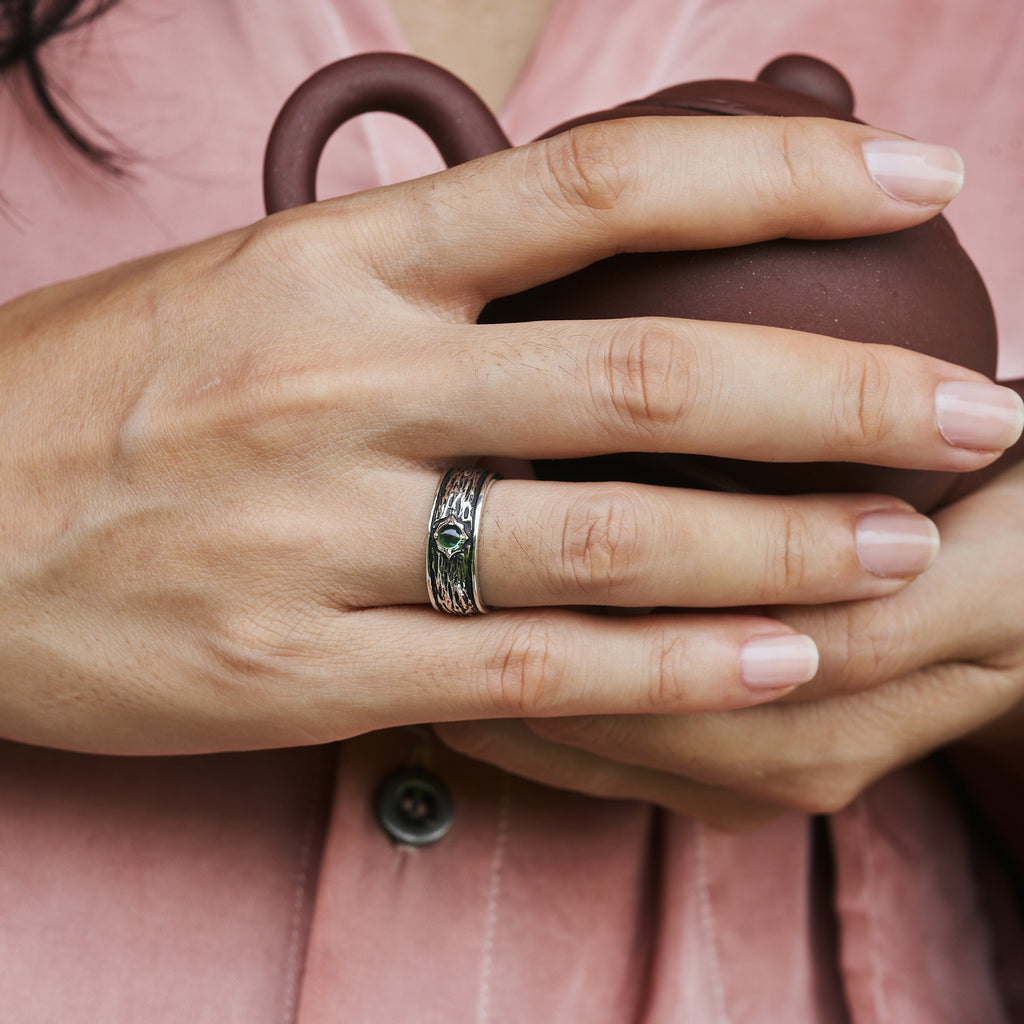 Women’s wedding ring green tourmaline "Moss"