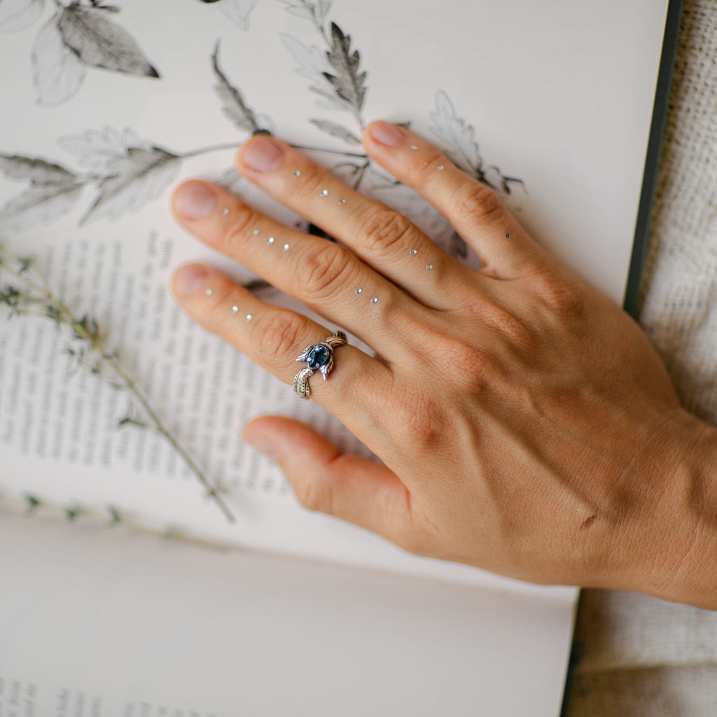 Green Amethyst Ring "Astrid" on hand