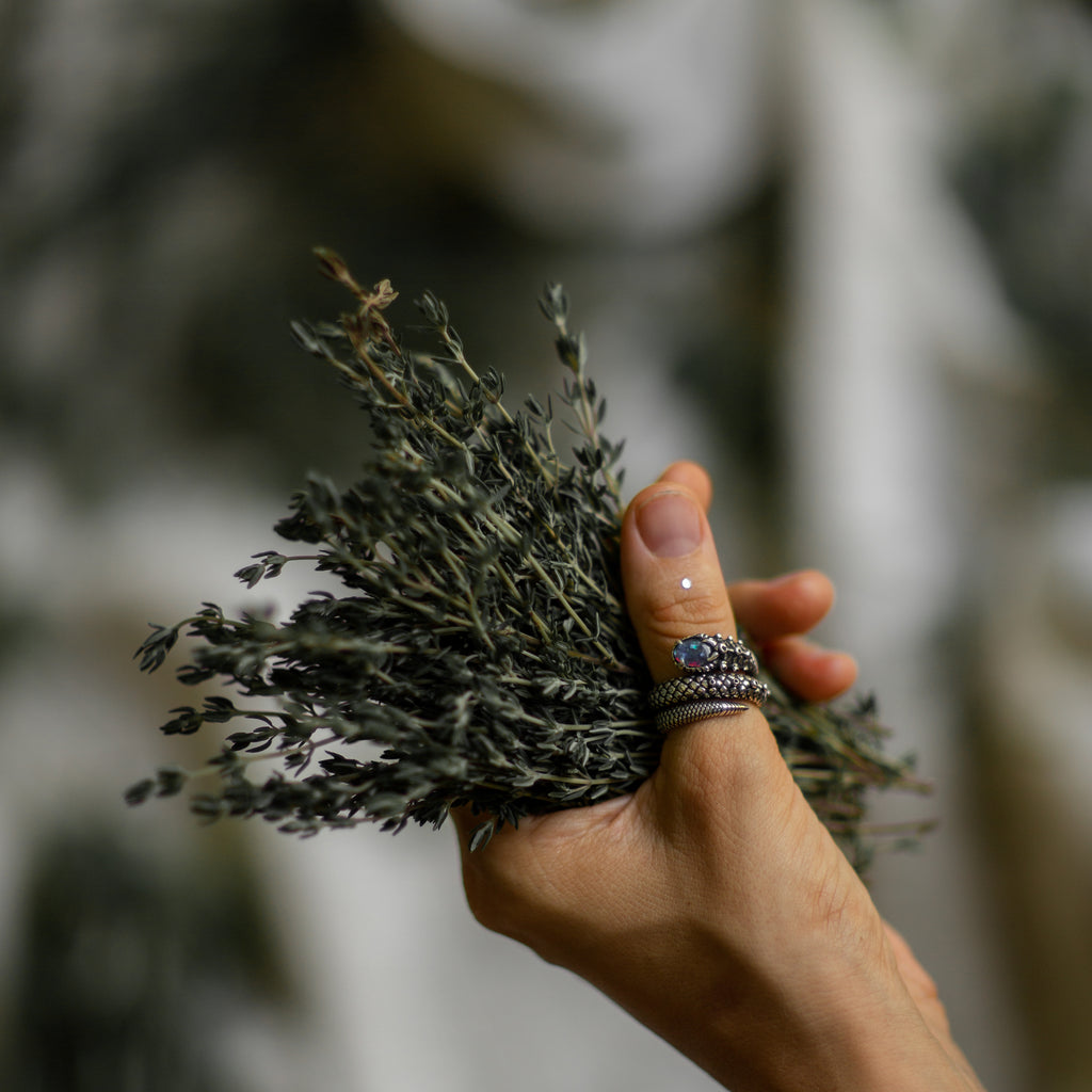 Snake Ring "Cosmosnake" with Boulder Fire Opal