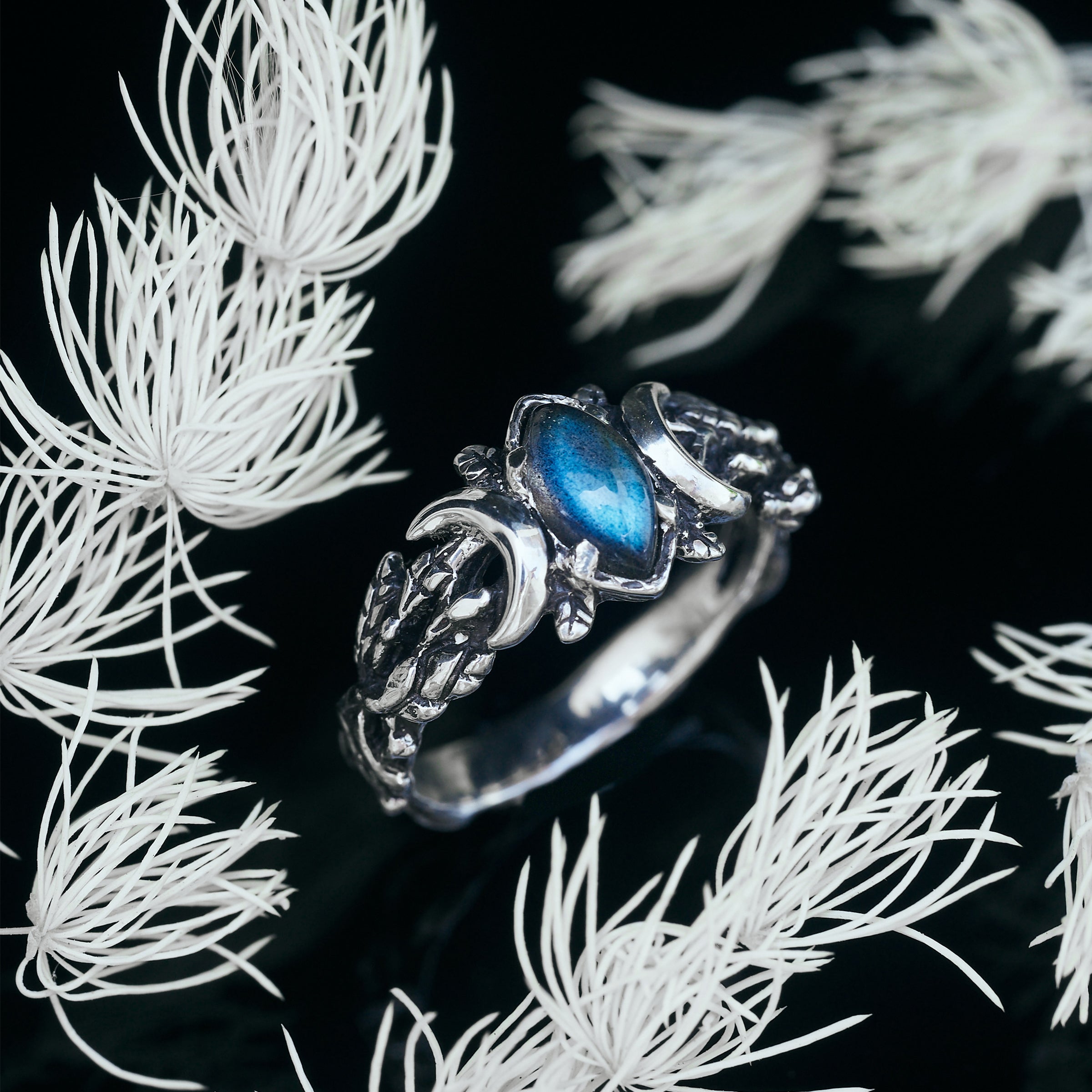 Triple Moon Labradorite ring 