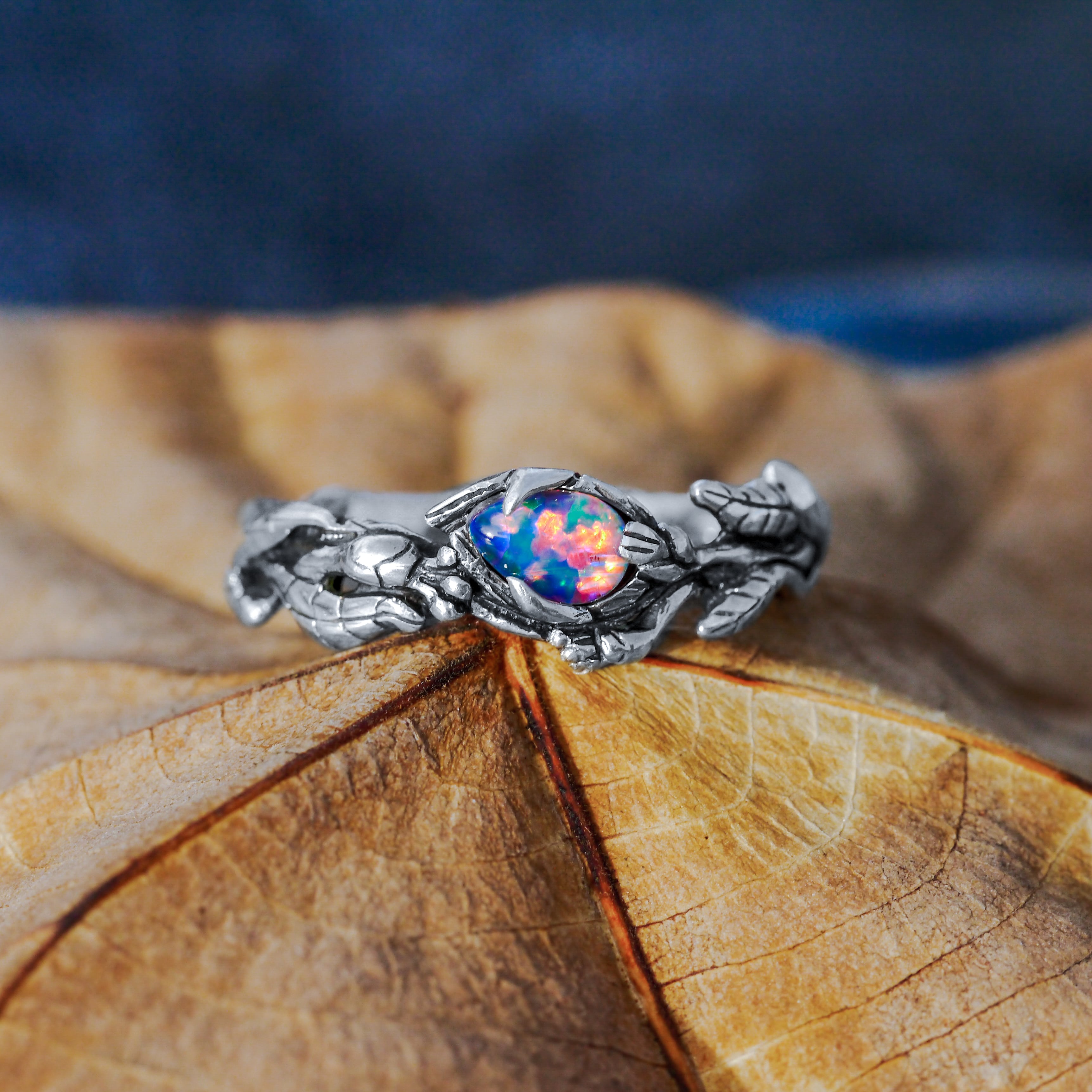Floral Fire Opal Engagement ring 