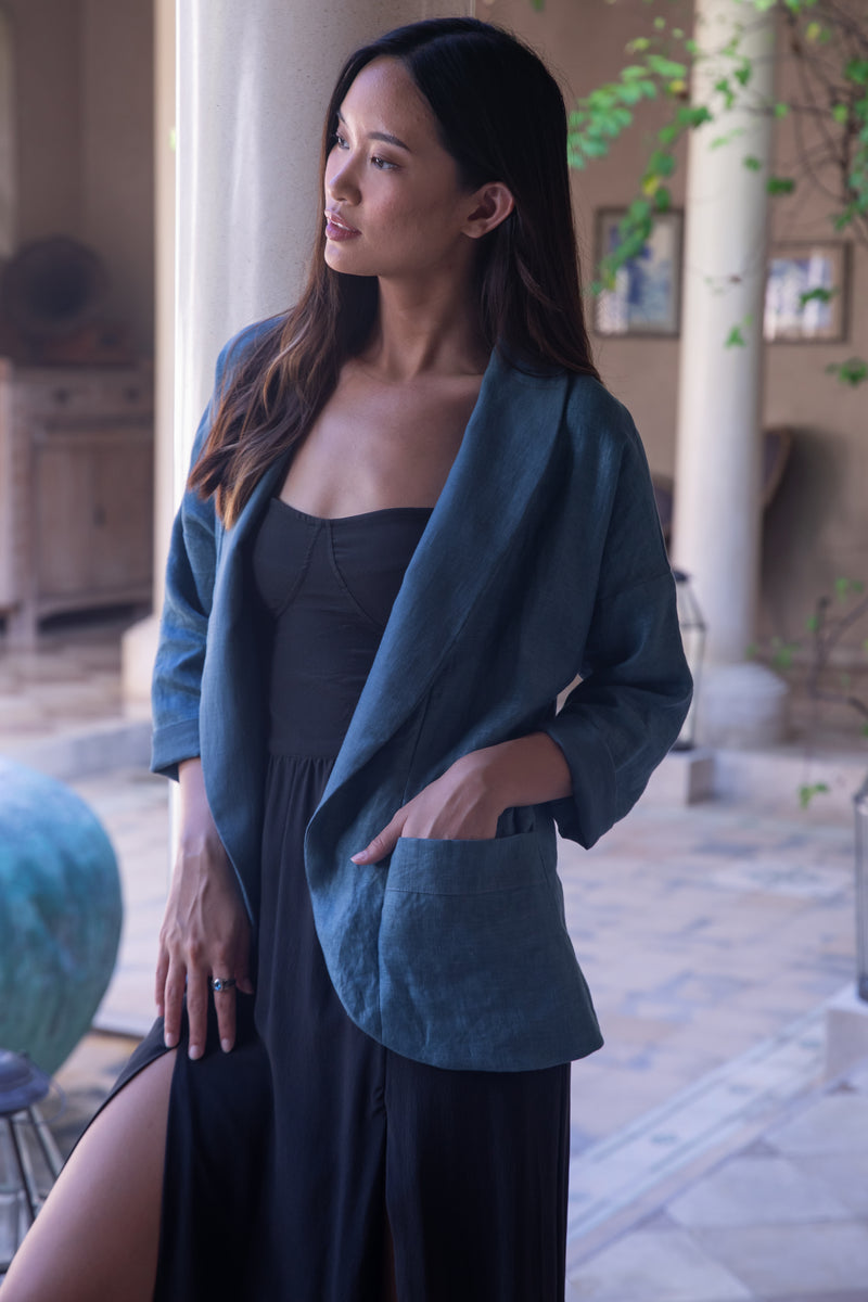 Silk and Linen Jacket in Silver Blue