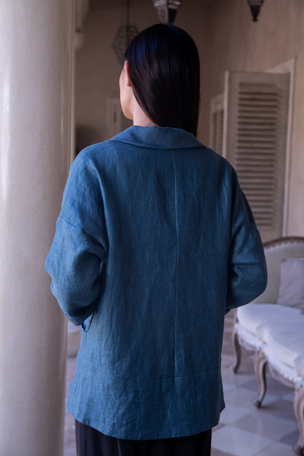 Silk and Linen Jacket in Silver Blue