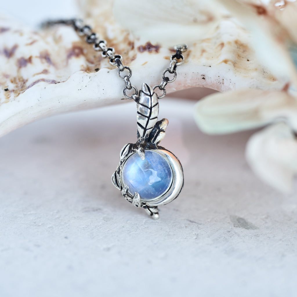 Sterling Silver Locket Pendant Necklace with Moonstone - Lunar