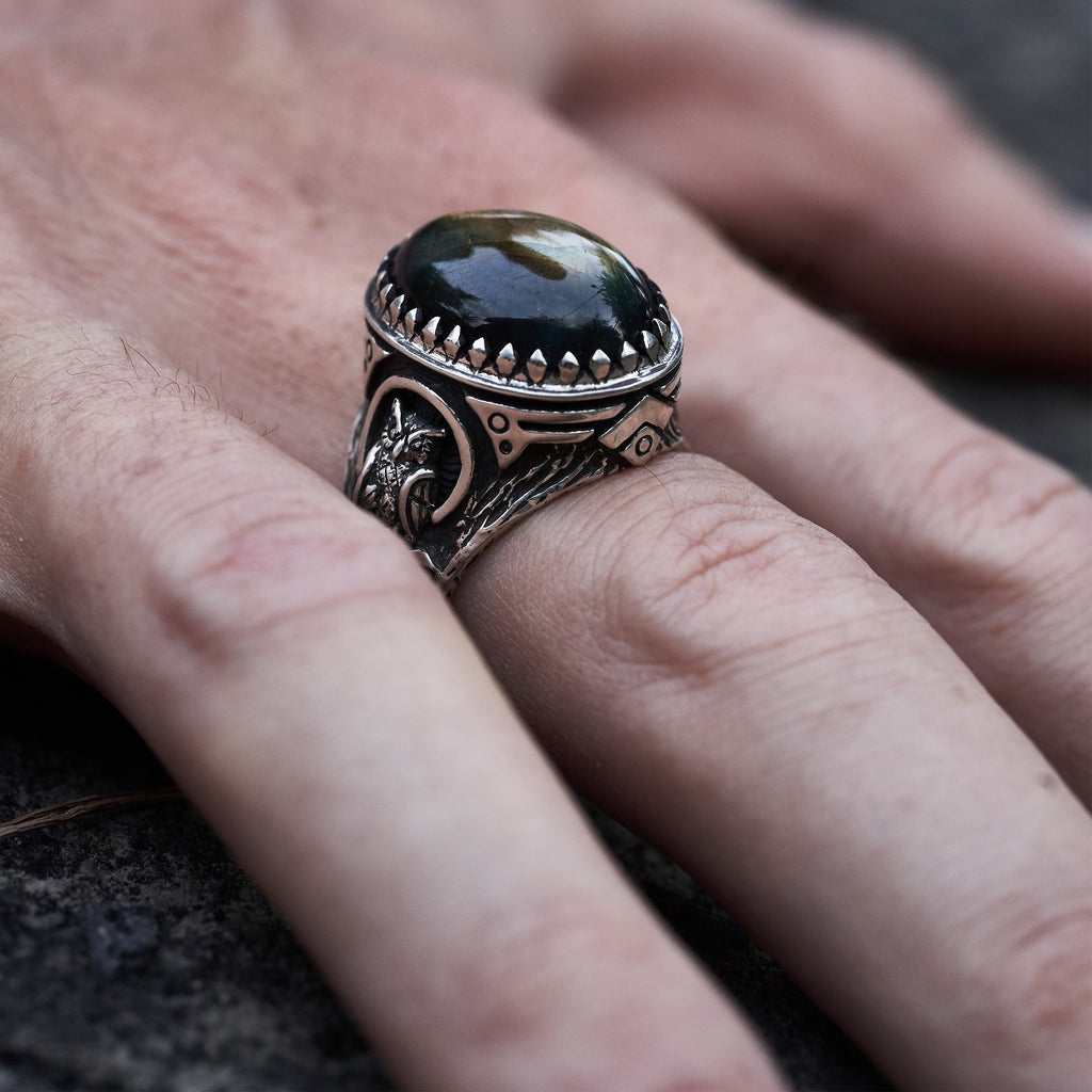 Men's ring with Labradorite "Owl"