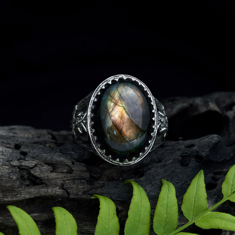 Mens ring with Labradorite "Owl"