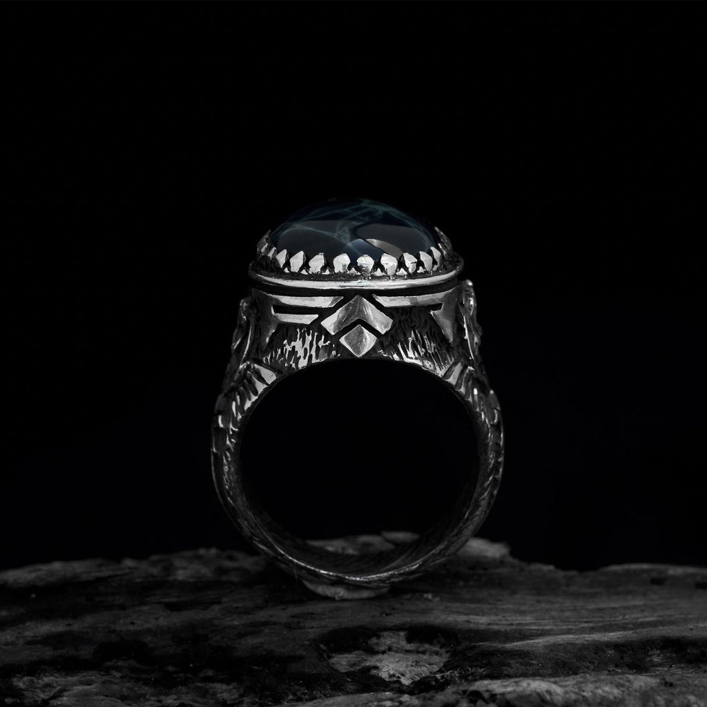 Sterling Silver Bear Ring with Landscape Jasper | BlackTreeLab