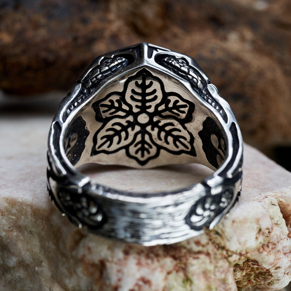 Mens Ring With Snakes and Boulder Fire Opal “Shamania”