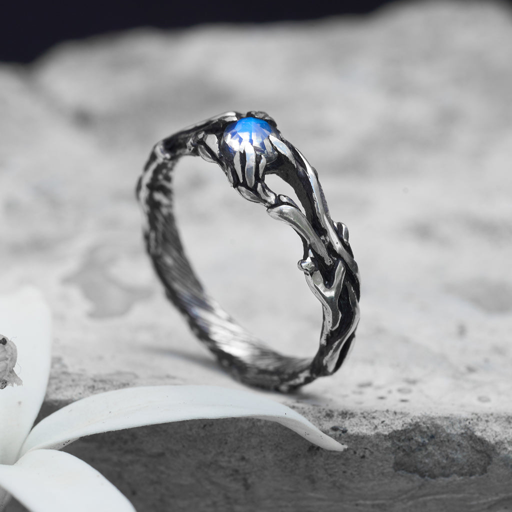 Moonstone engagement ring with flowers