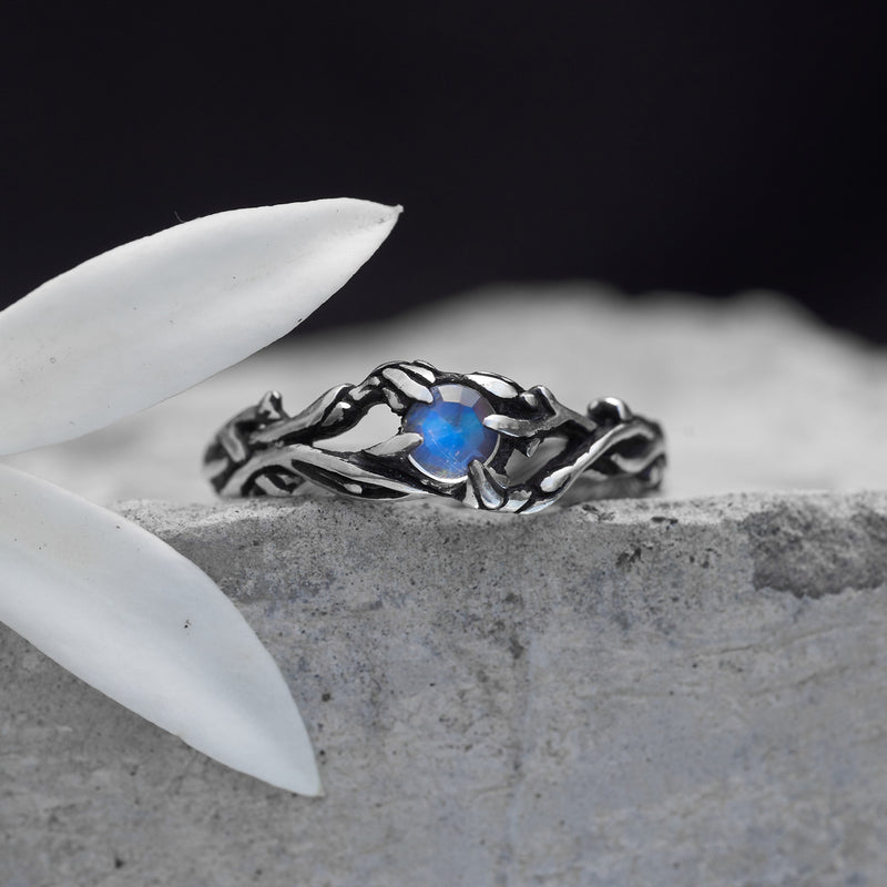 Moonstone engagement ring with leaves