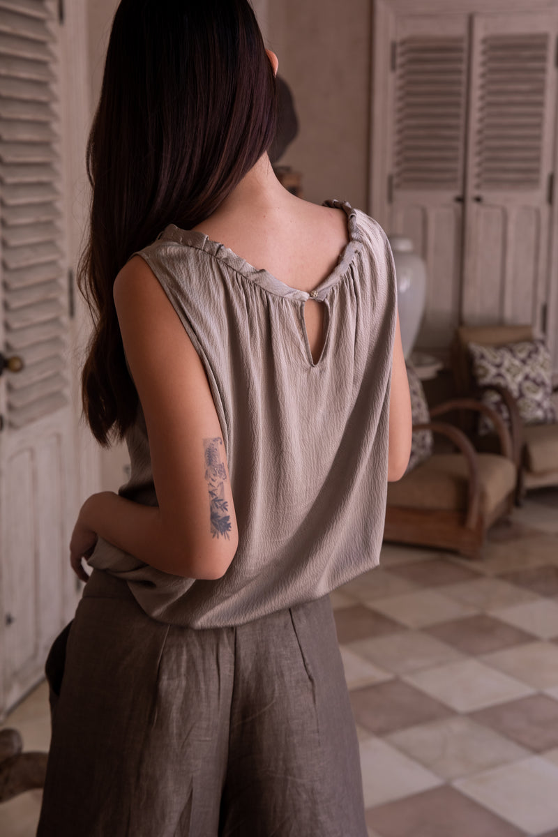 Pure Silk Balloon Top in Mousse Stone by BlackTreeLabel
