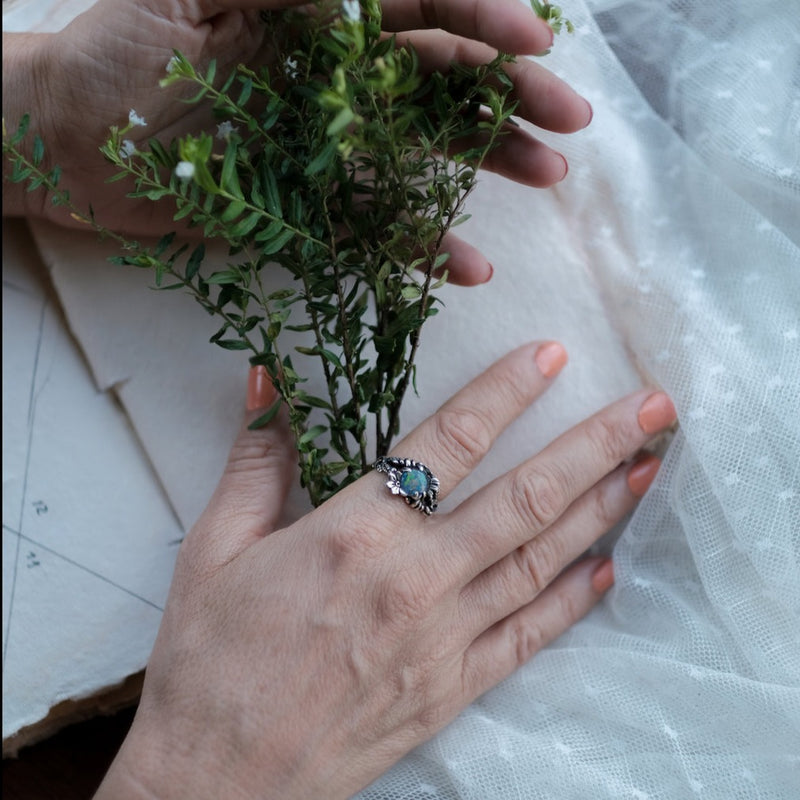 Boulder Fire Opal Ring "Daphne"