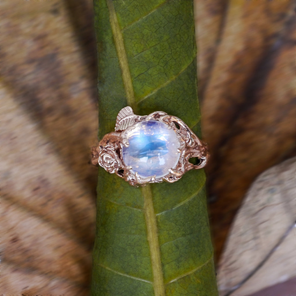 Rainbow Moonstone 14 Gold Engagement Ring "Cleo" - blacktreelab