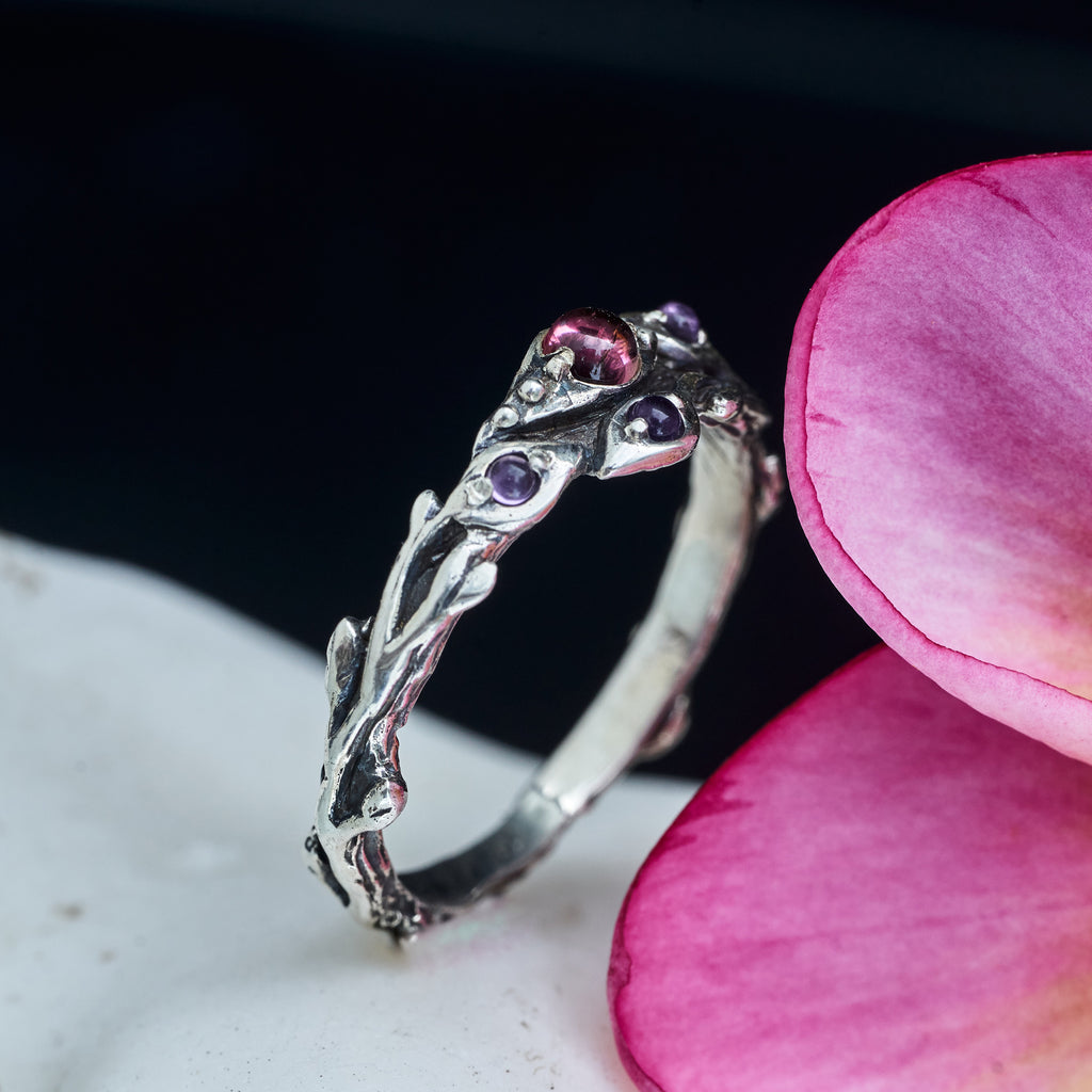 Pink Tourmaline Iolite Ring "Berry" 