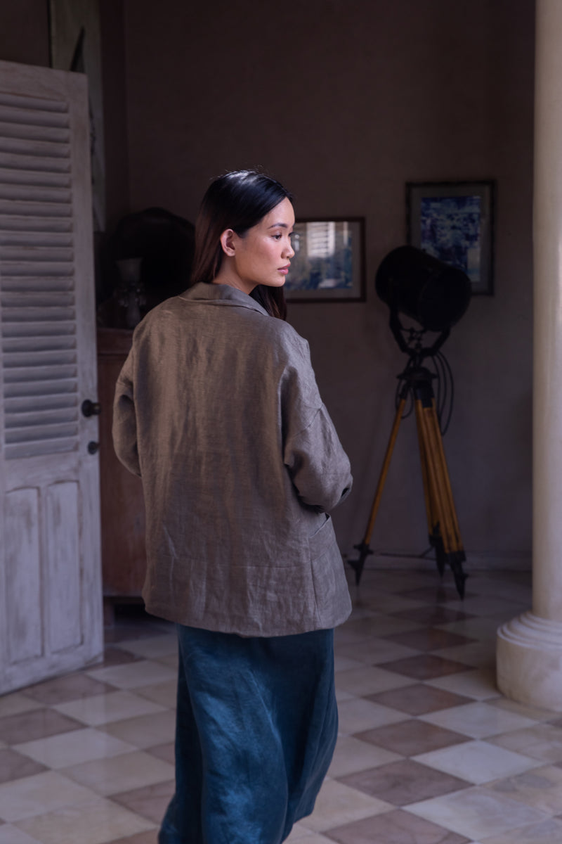 Linen Jacket in Mocha by BlackTreeLabel