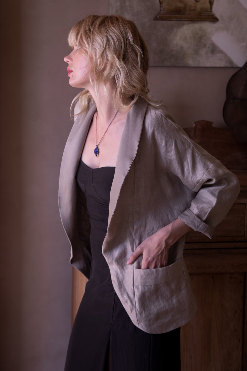 Pure Linen Jacket in Mocha color