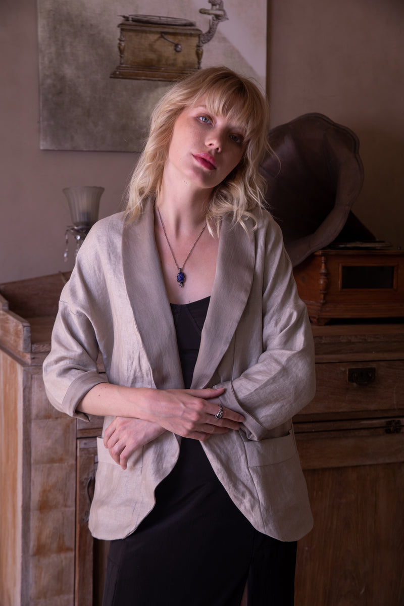 Pure Linen Jacket in Almond Milk Latte