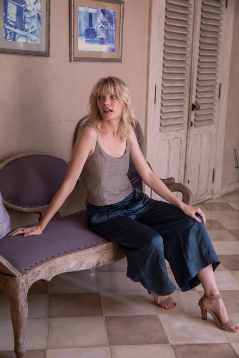 Pure Linen Pants in Silver blue by BlackTreeLabel