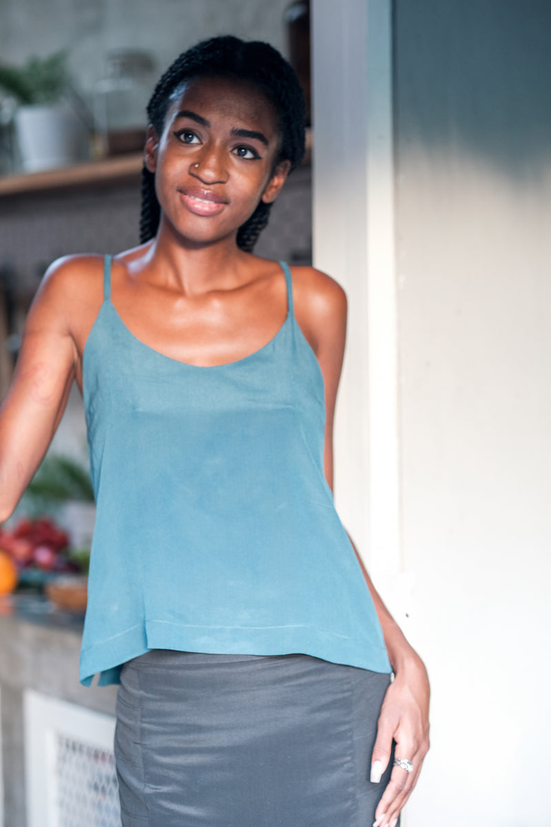 Pure Silk Double Top "Esme" in Blue BlackTreeLabel