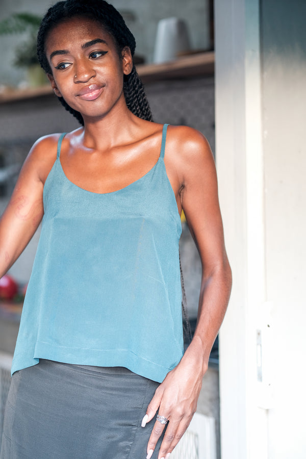 Pure Silk Double Top "Esme" in Blue