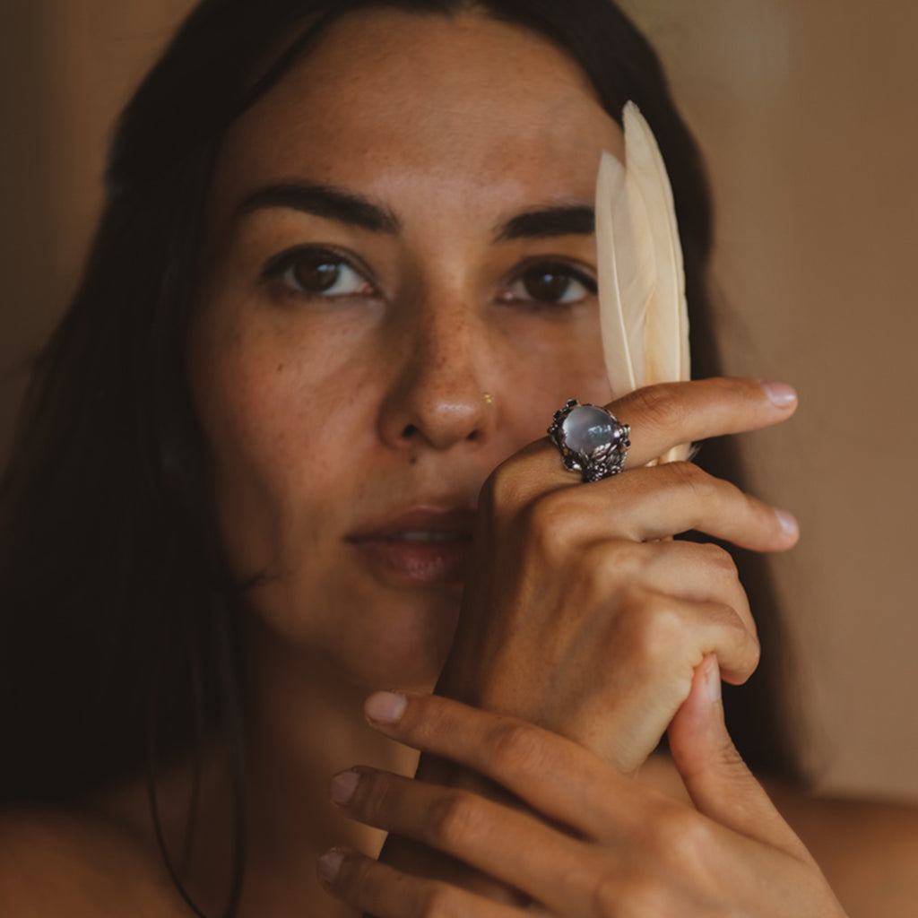 Rose Quartz Ring "Blush" on hand