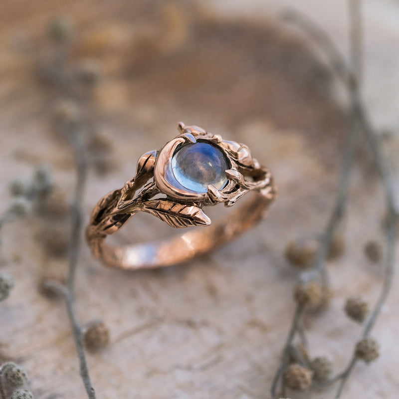 14K Rose Gold Engagement ring "Luna" with Moonstone