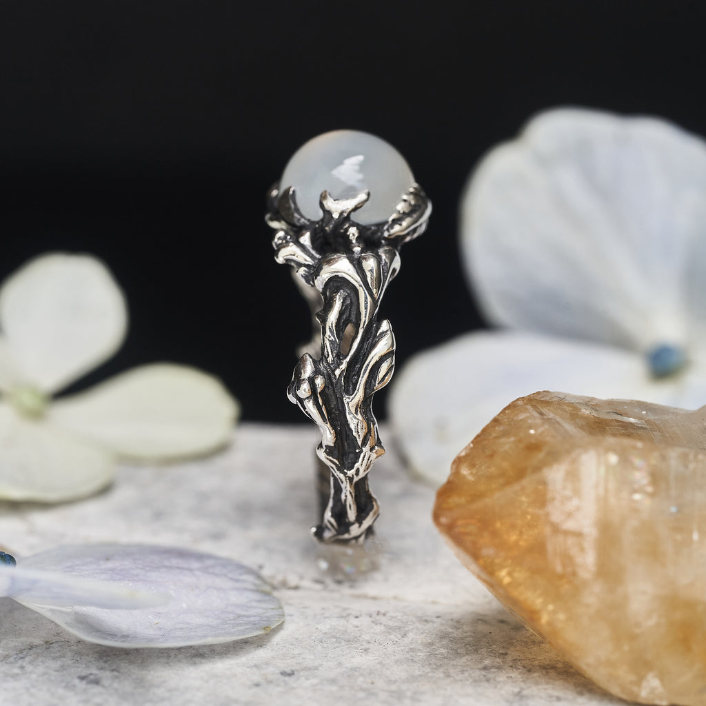Round Sterling Silver moonstone ring Leilani