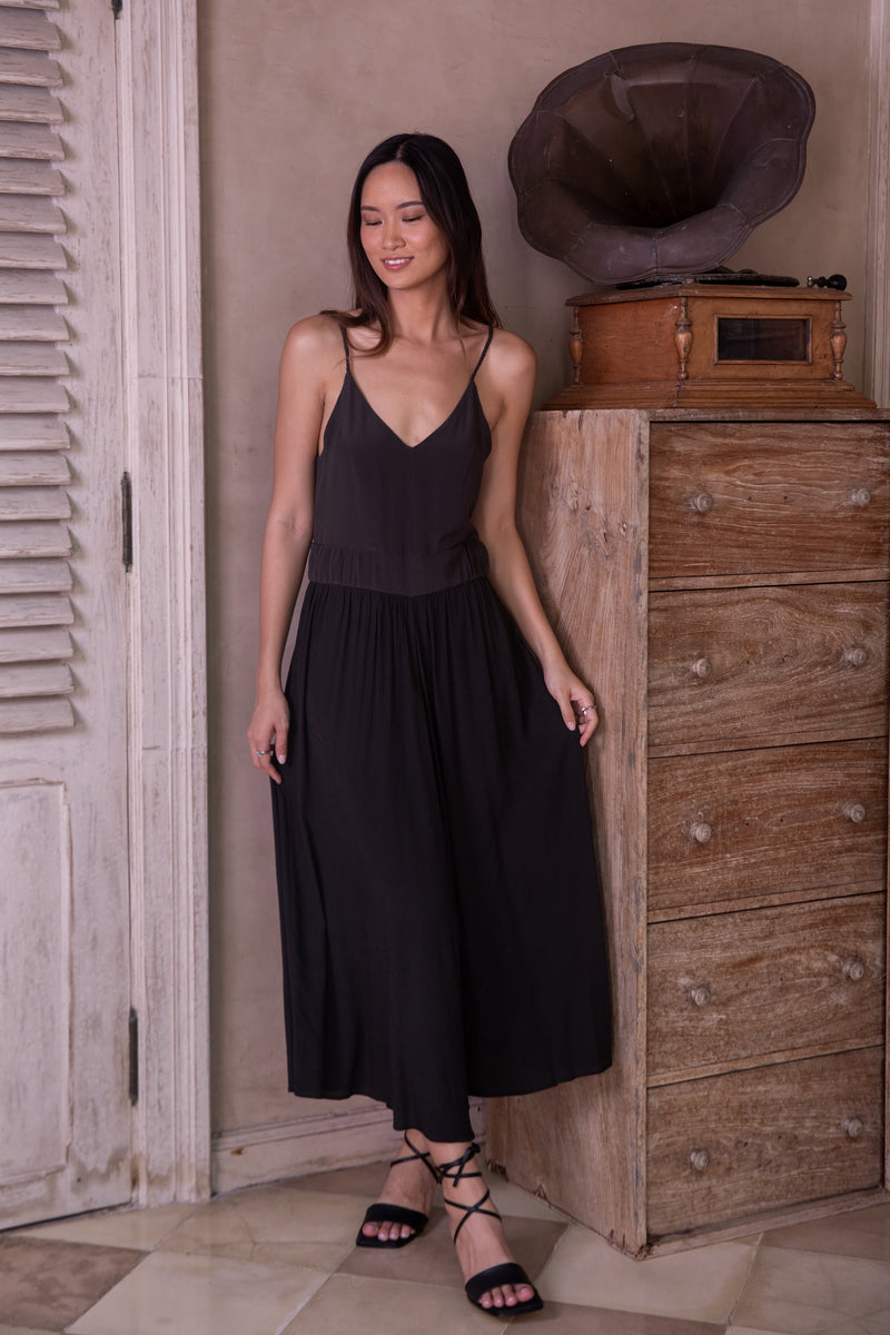 Silk Crepe and Viscose Jumpsuit in Classic Black