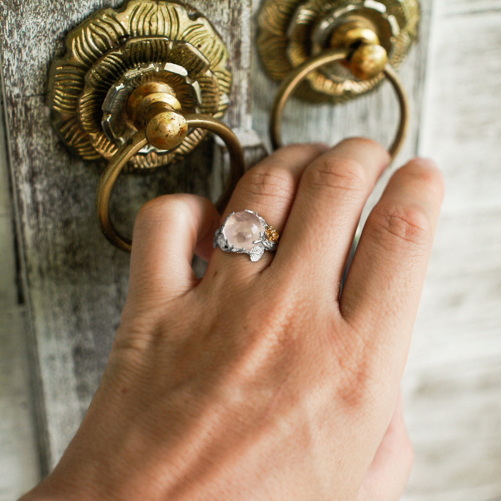 Rose Quartz Sterling Silver 925 Ring "Cleo" on hand