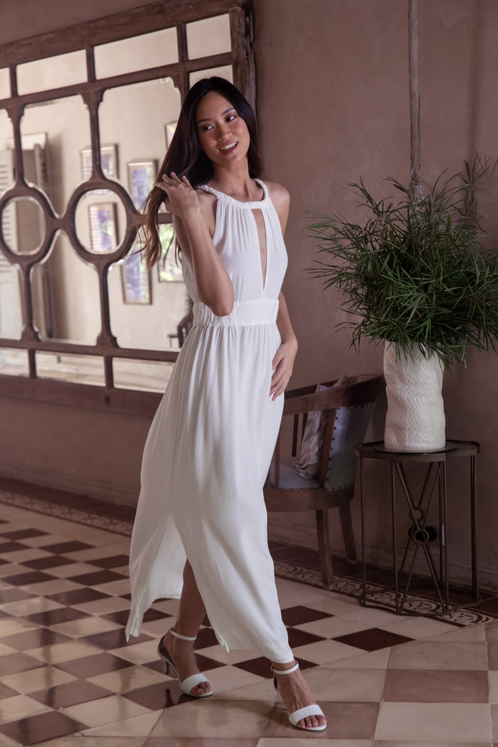 Pure Silk Split front dress in Off-White