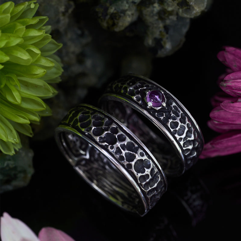 Silver Wedding Ring Set with Amethyst "Lilian"