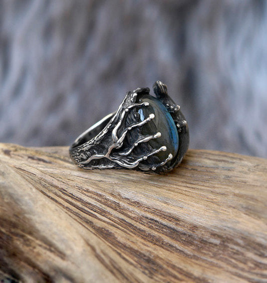 Labradorite Lizard Ring in 925 Sterling Silver "Sauria"