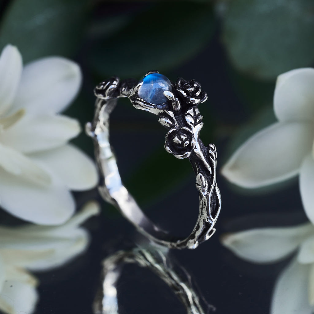 Sterling Silver Moonstone Engagement ring  "Estée"