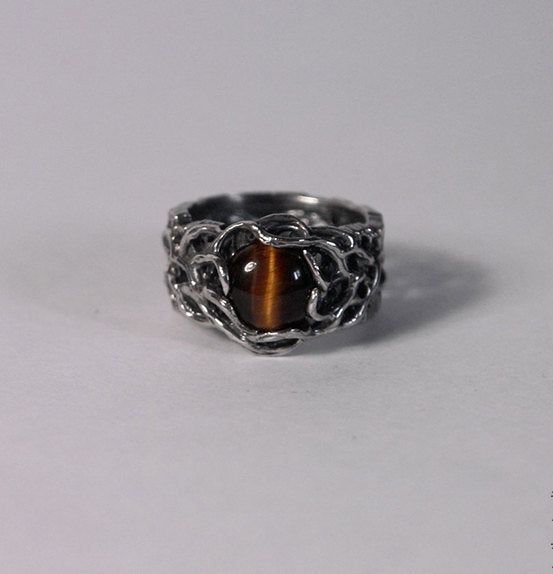 Men's Sterling Silver Twig ring "Ussuri" with Tiger's Eye