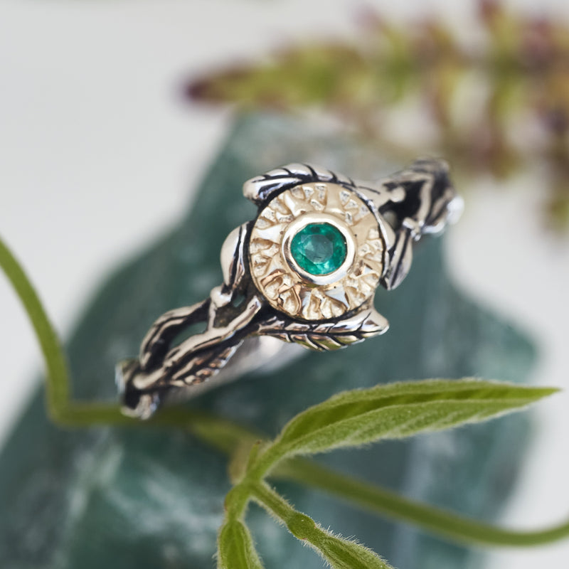 Sun and Silver Emerald ring "Sol"