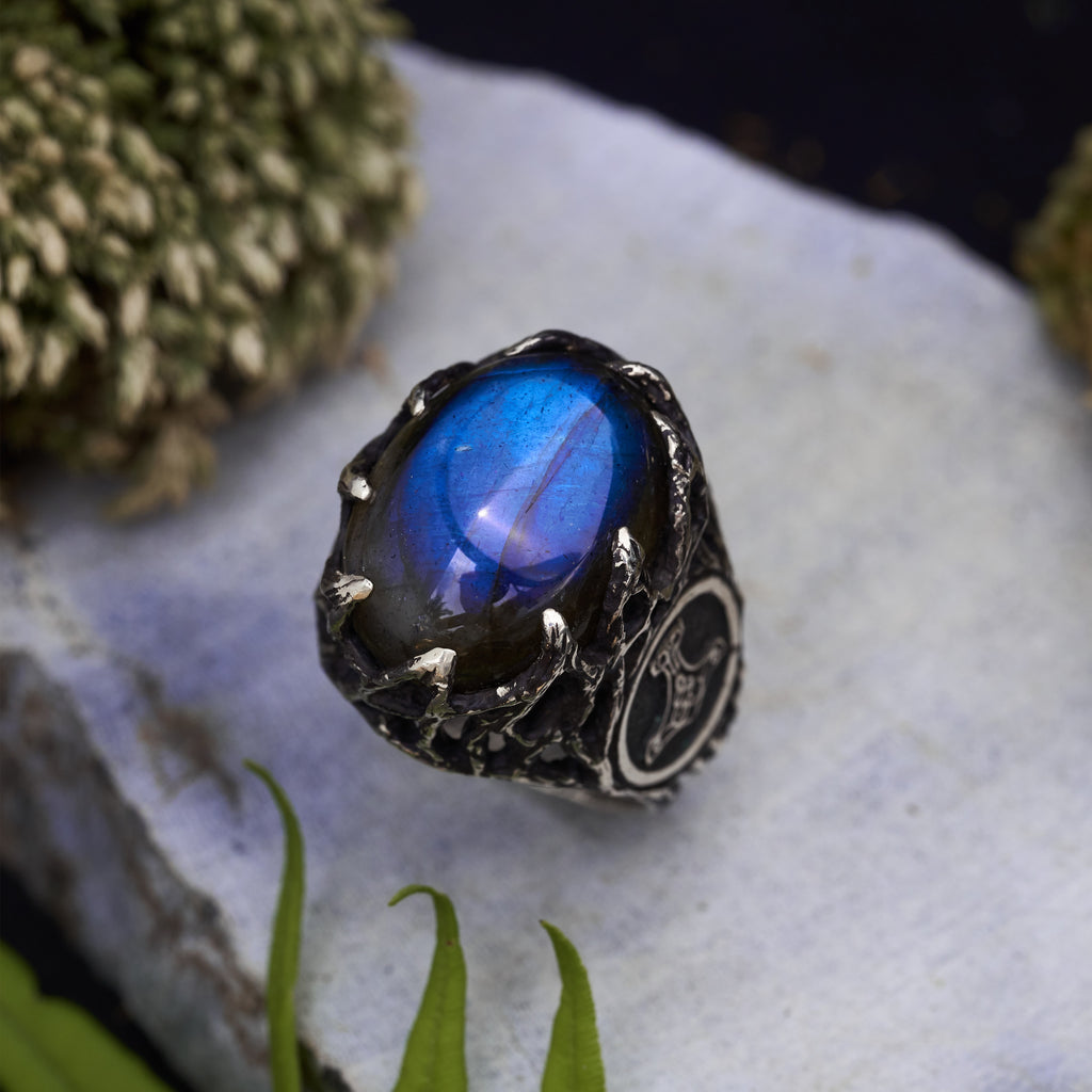 Mens Labradorite Ring "Thor's hammer"