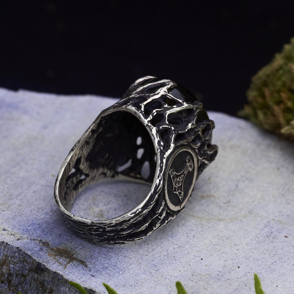 Mens Labradorite Ring "Thor's hammer"